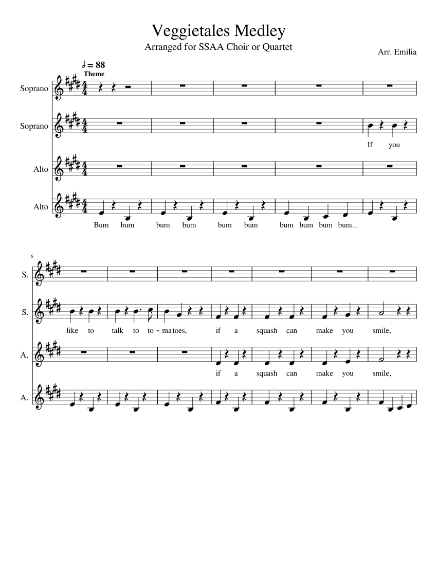 Veggietales Medley sheet music for Voice download free in PDF or MIDI