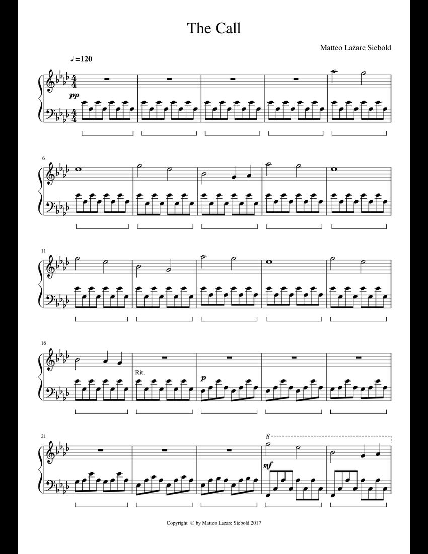 The Call sheet music for Piano download free in PDF or MIDI