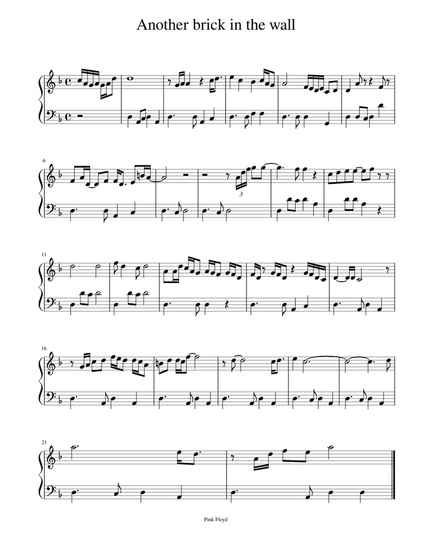 Another brick in the wall Sheet music for Piano (Solo) | Musescore.com