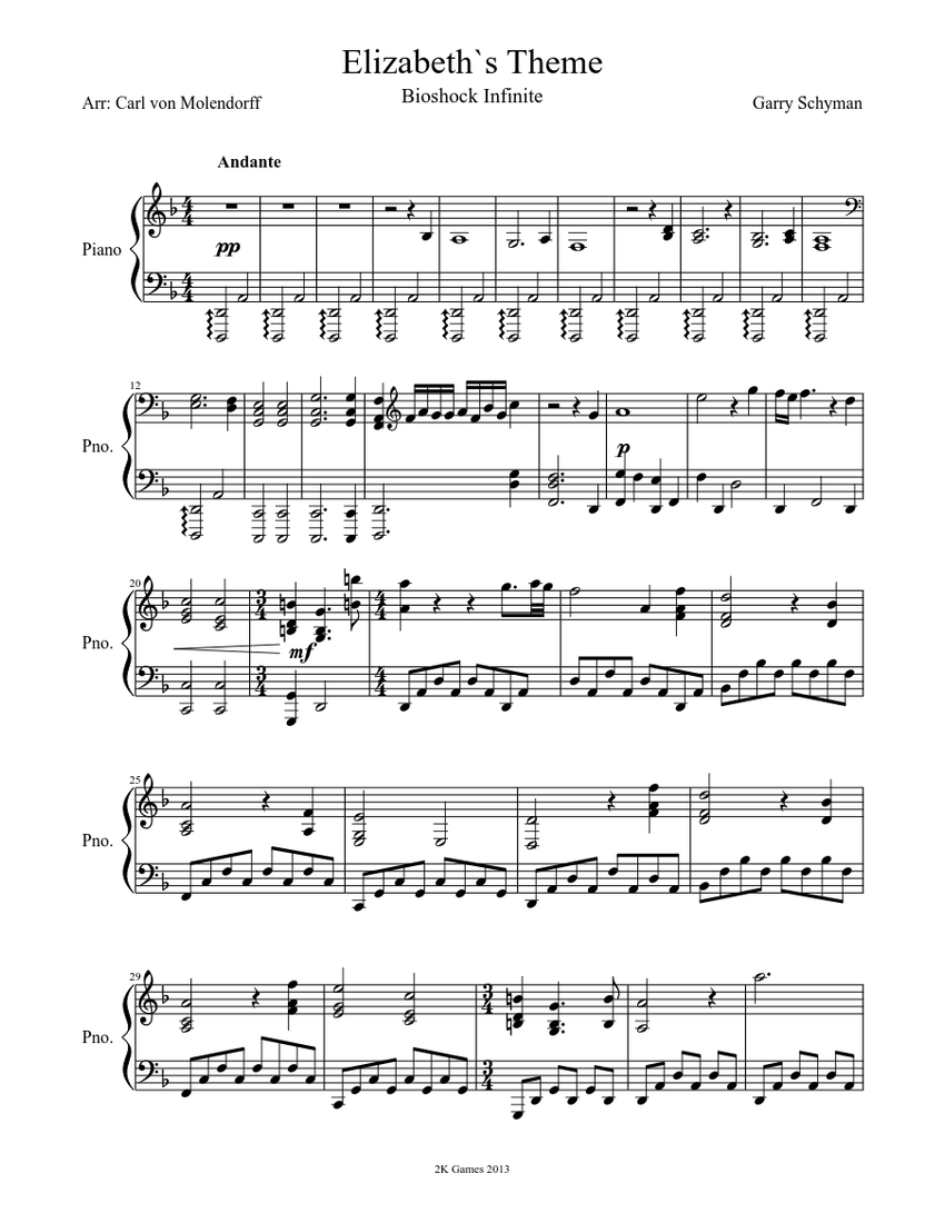 Elizabeth`s Theme Sheet music for Piano | Download free in PDF or MIDI | Musescore.com