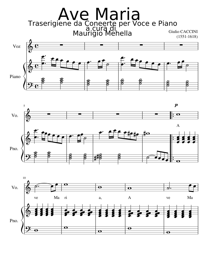 Ave María-Caccini sheet music for Piano, Voice download free in PDF or MIDI