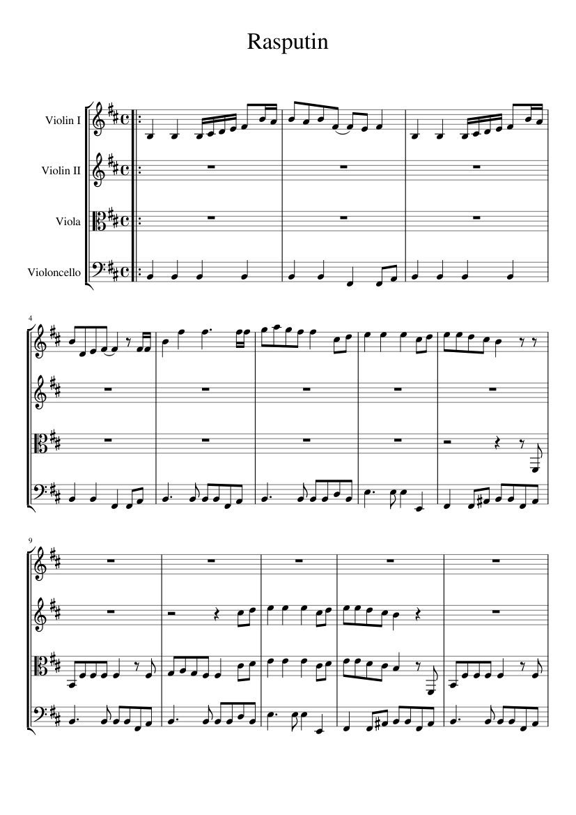Rasputin String Quartet sheet music for Violin, Viola, Cello download
