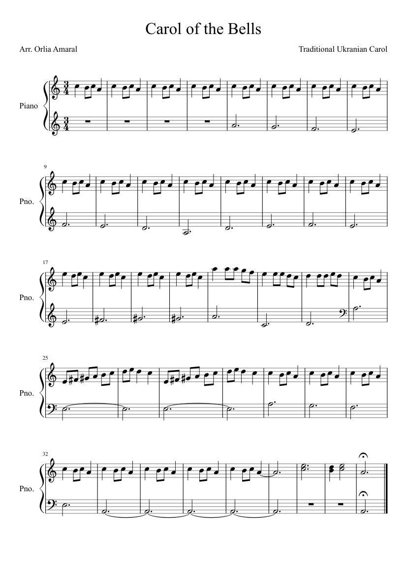 Carol of the Bells (easy piano) sheet music for Piano download free in