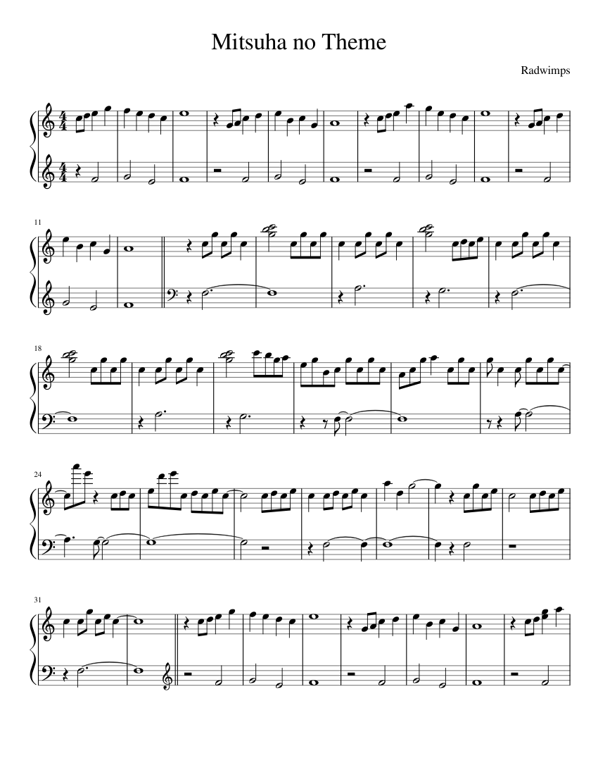Theme Of Mitsuha Piano Sheet