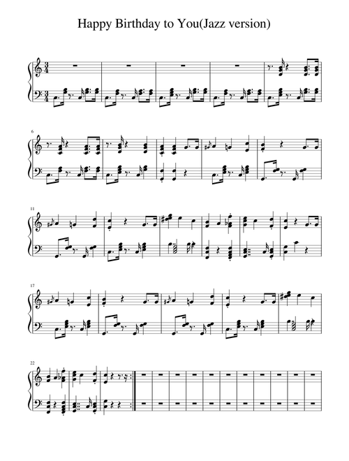 Happy Birthday To You Jazz Version Sheet Music For Piano Solo Musescore Com
