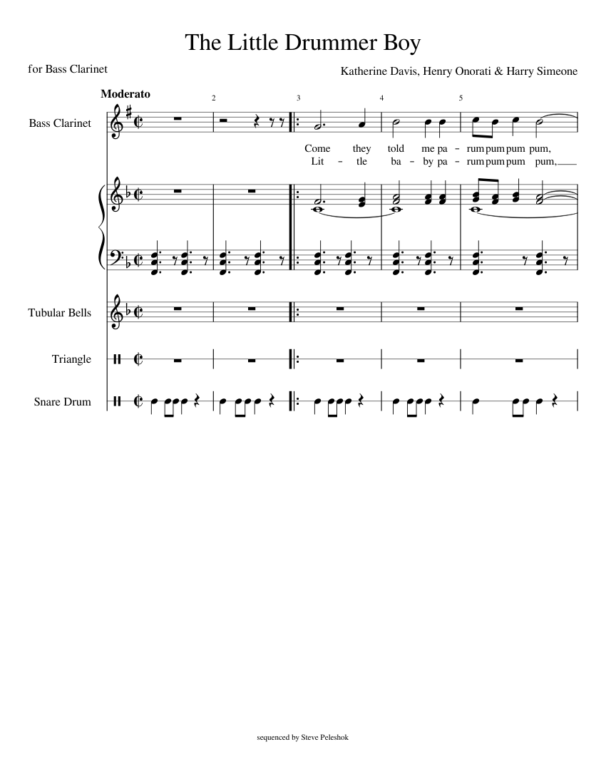 The Little Drummer Boy (Bass version) sheet music for Piano