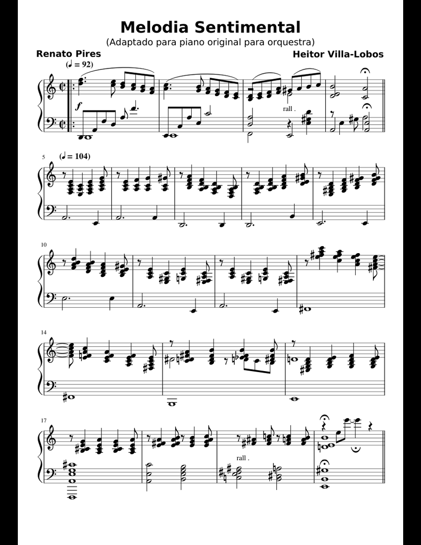 Melodia Sentimental (VillaLobos) Sheet for Piano sheet music for Piano