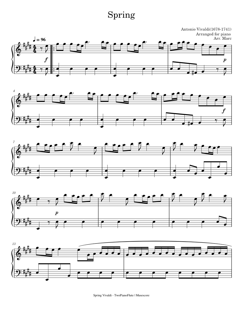 Spring Vivaldi Sheet music for Piano (Solo) | Musescore.com