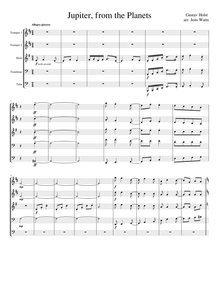 Jupiter, from the sheet music for Trumpet, French Horn