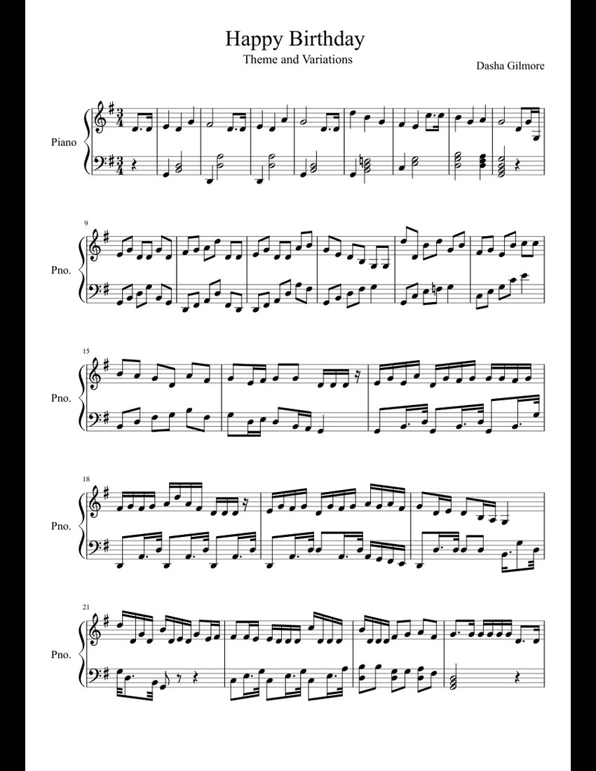 Happy birthday sheet music for piano download free in pdf or midi