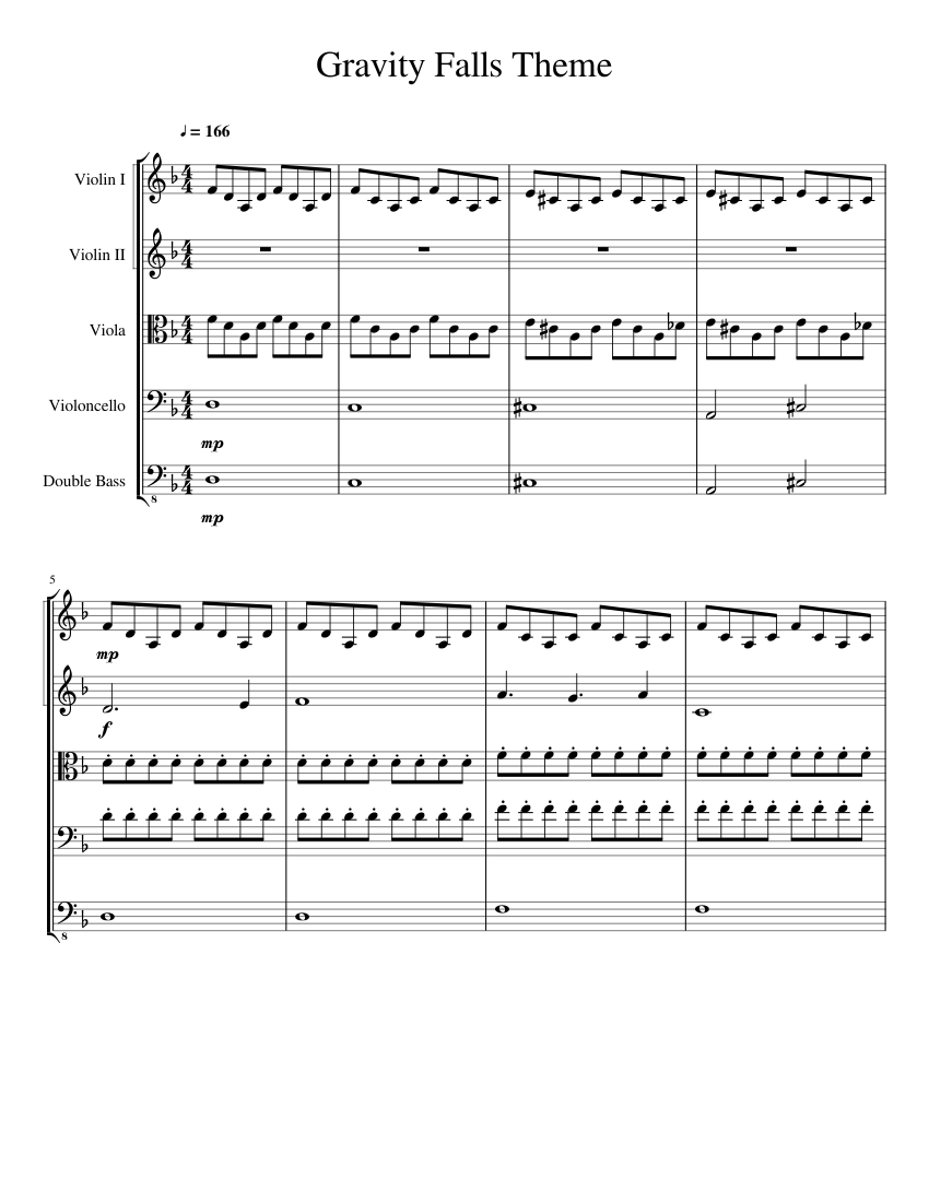Gravity Falls Theme Song Violin Sheet Music