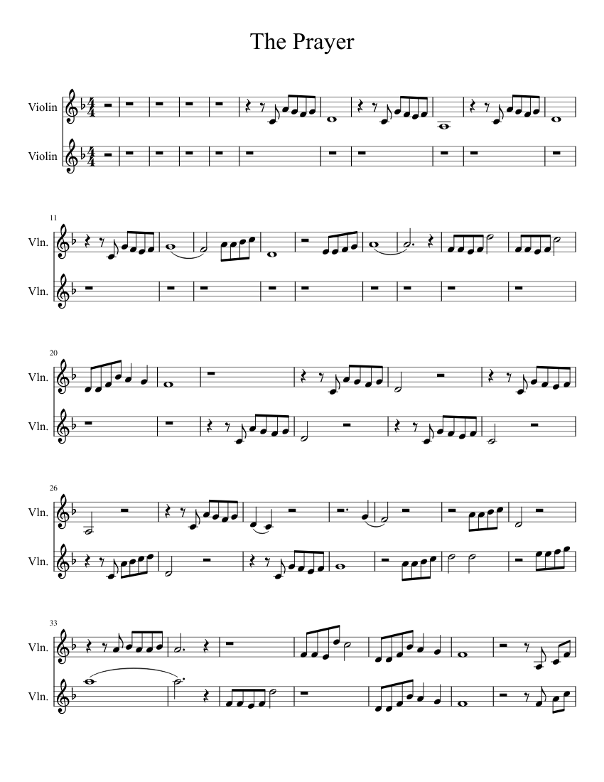 The Prayer sheet music for Violin download free in PDF or MIDI