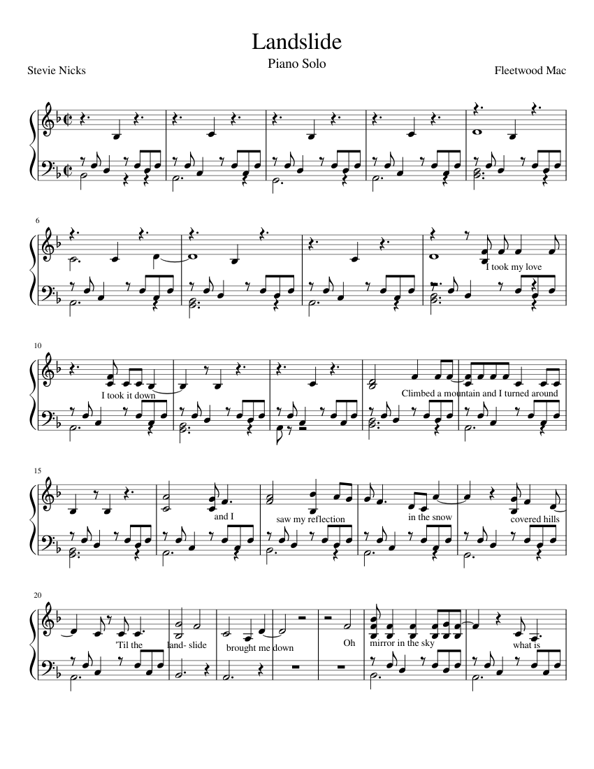 Landslide sheet music for Piano download free in PDF or MIDI