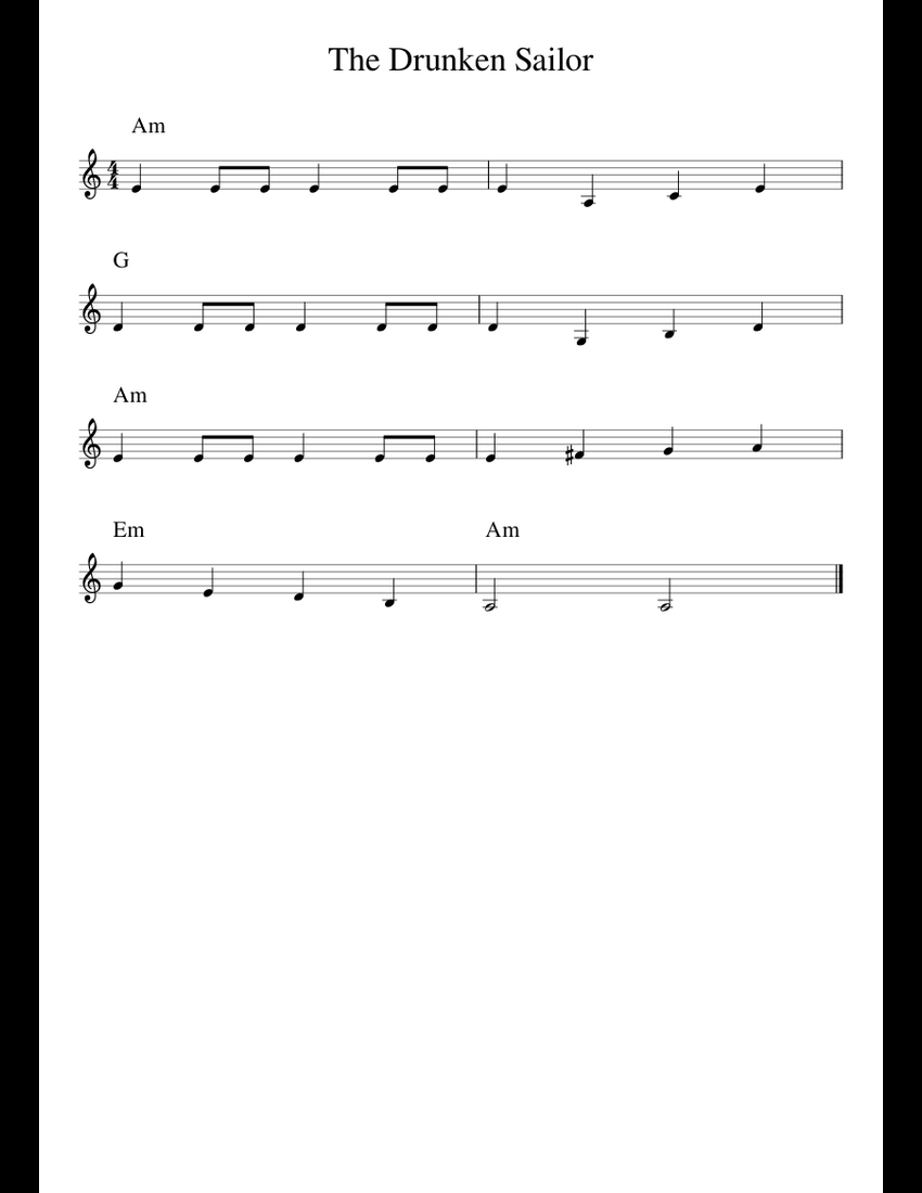 The Drunken Sailor sheet music for Piano download free in PDF or MIDI