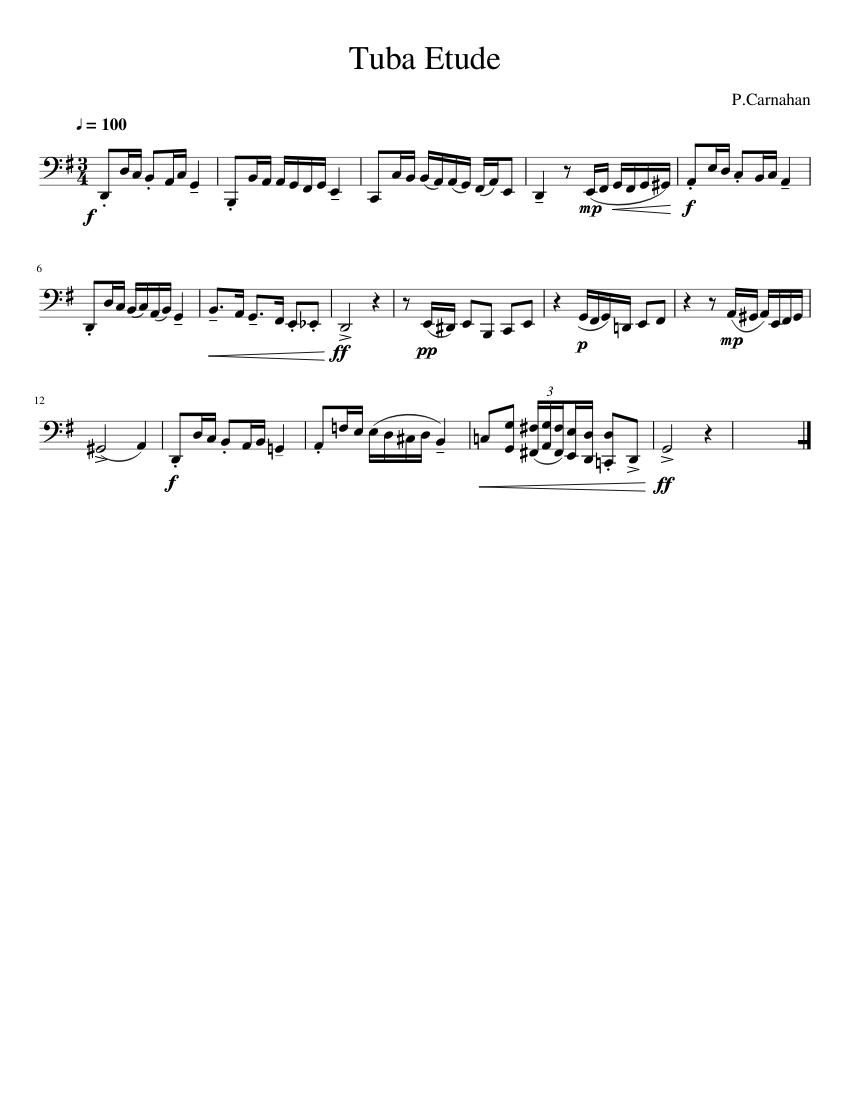 Tuba Etude Sheet music for Piano | Download free in PDF or MIDI ...