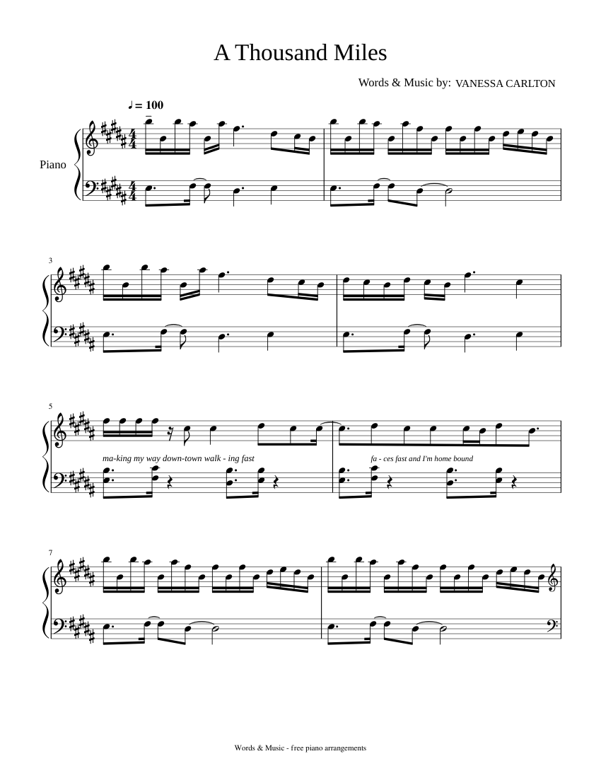 A Thousand Miles sheet music for Piano download free in PDF or MIDI