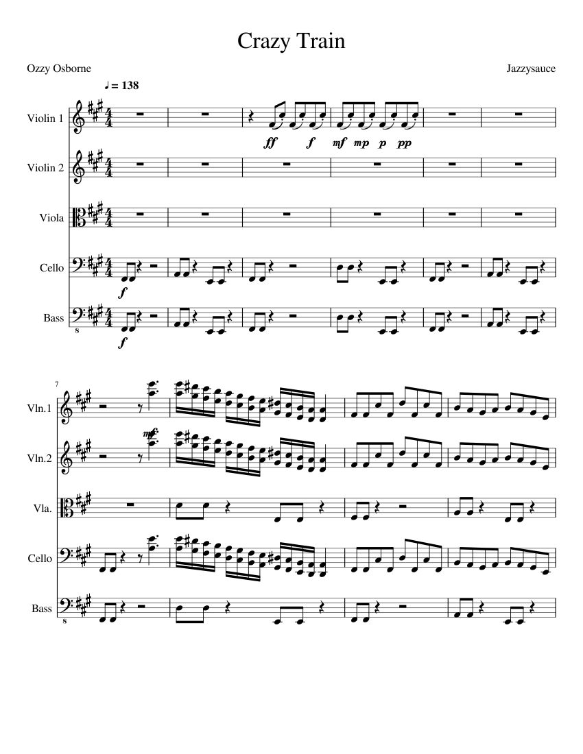 Crazy Train sheet music for Violin, Viola, Cello, Contrabass download