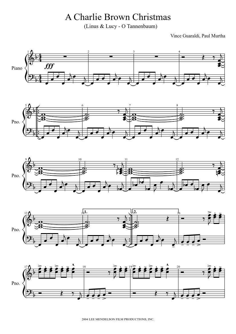 A Charlie Brown Christmas sheet music for Piano download free in PDF or MIDI