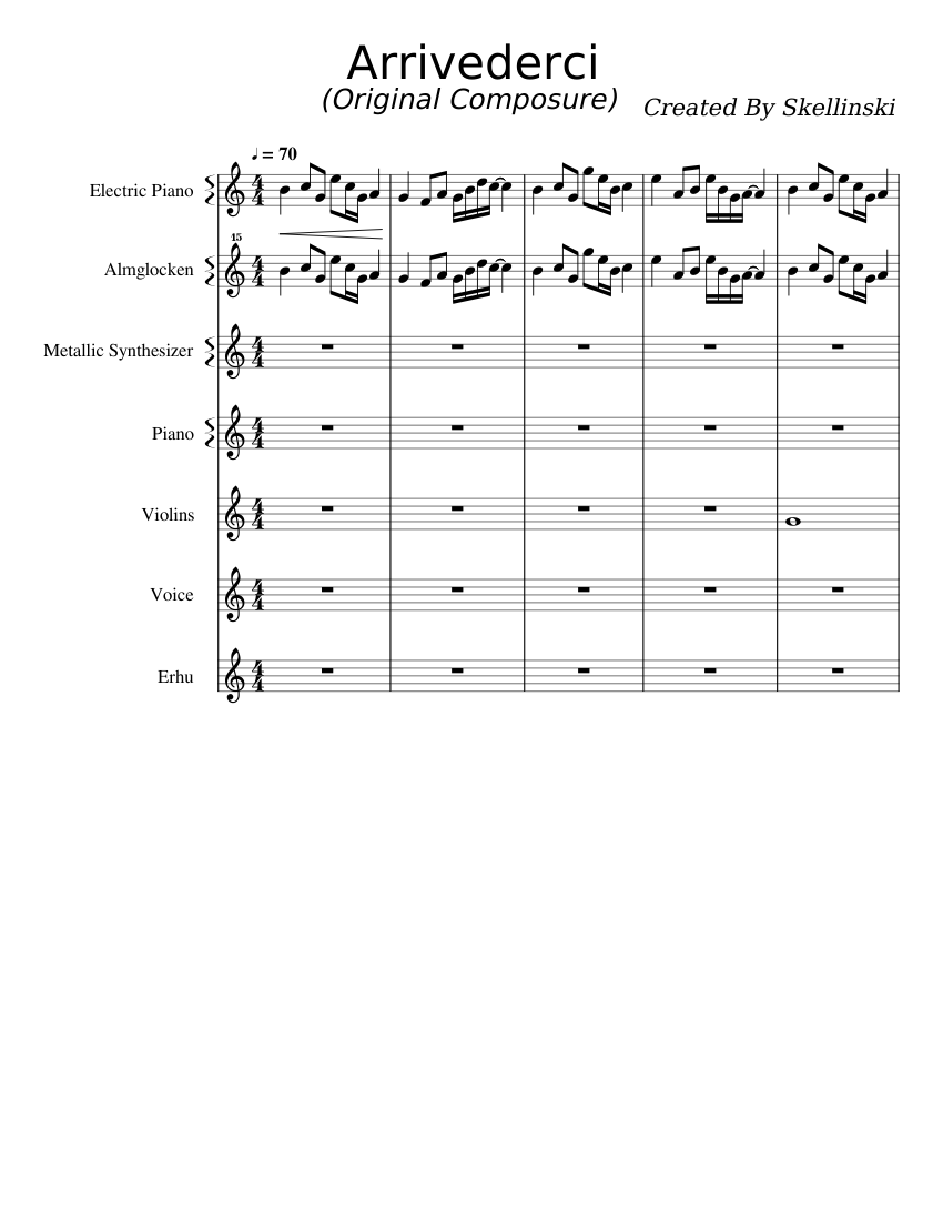 Arrivederci Sheet music for Piano, Violin, Sound Effects, Synthesizer