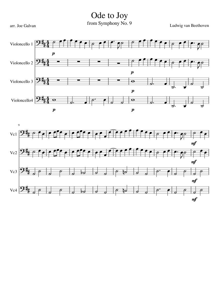 Ode to Joy sheet music for Cello download free in PDF or MIDI