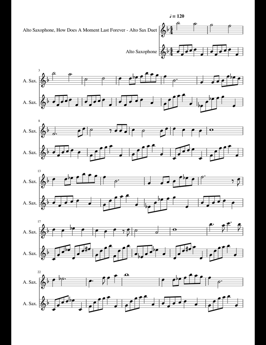 How Does A Moment Last Forever Alto Sax Duet Sheet Music For Alto how-does-a-moment-last-forever-alto-sax-duet-sheet-music-for-alto