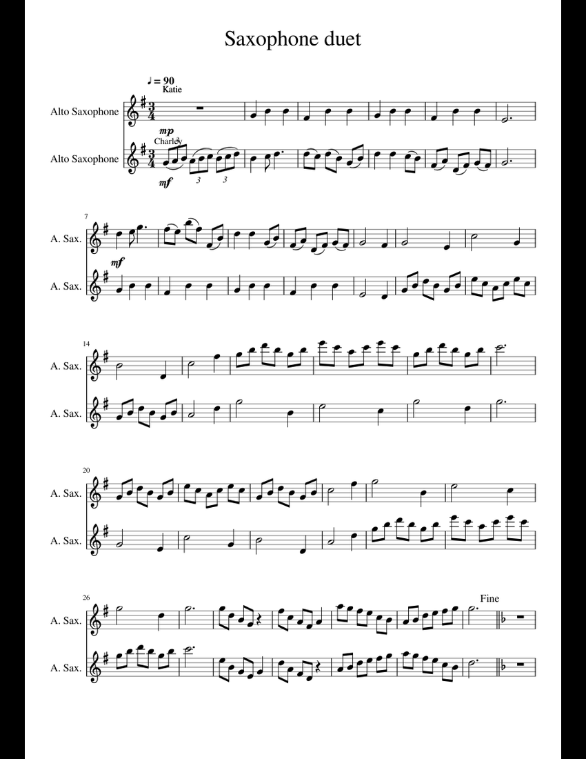 Saxophone duet sheet music for Alto Saxophone download free in PDF or MIDI