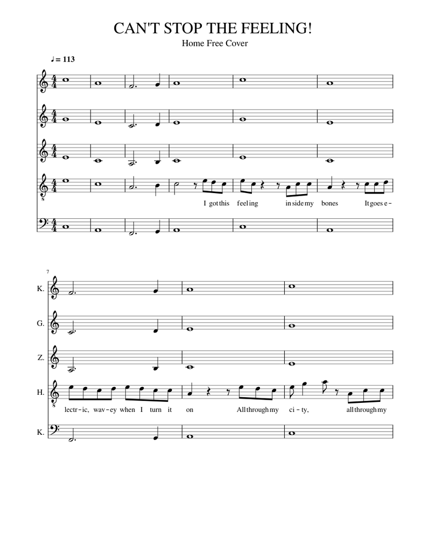 Cant Stop the Feeling Sheet music for Soprano, Tenor, Alto, Bass