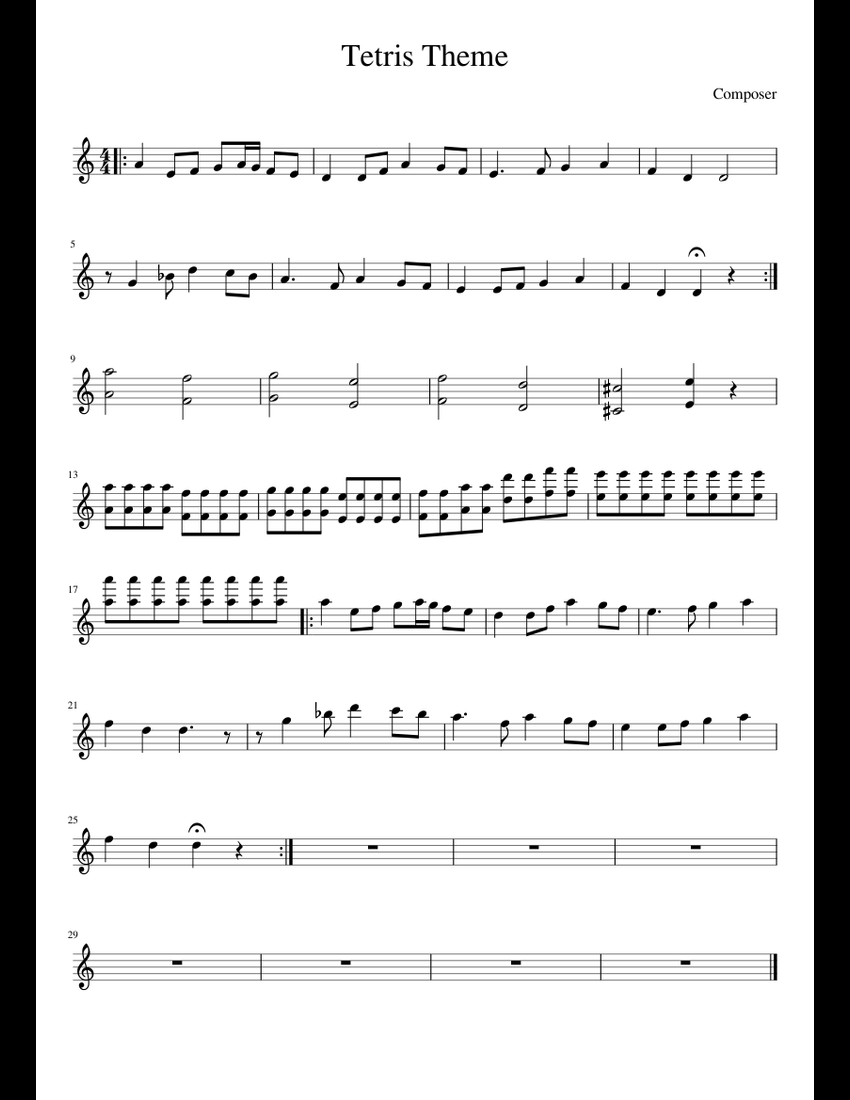 Tetris sheet music for Piano download free in PDF or MIDI