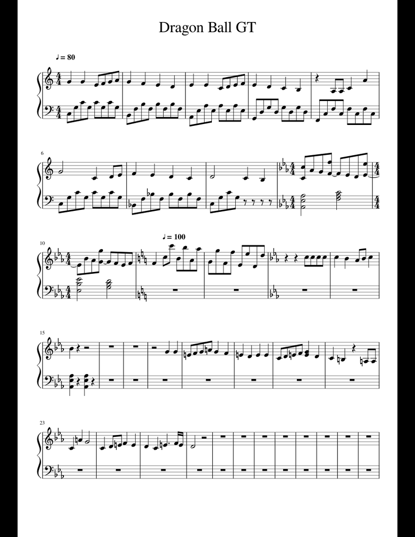 Dragon Ball GT sheet music for Piano download free in PDF or MIDI