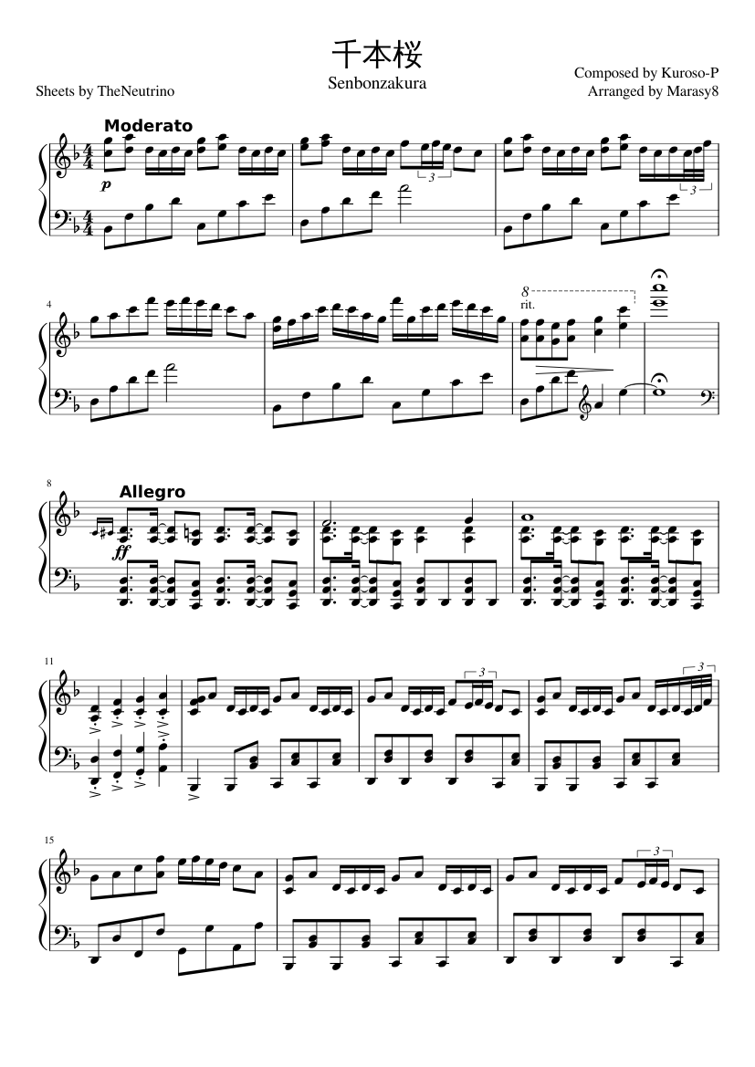 Senbonzakura sheet music composed by Composed by Kuroso-P Arranged by Marasy8 - 1 of 3 pages