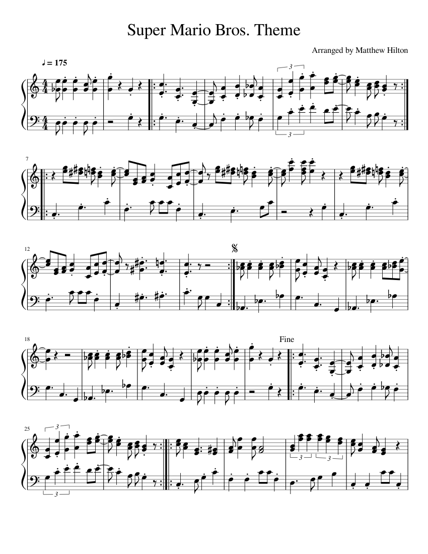 Super Mario Bros. Theme sheet music for Piano download free in PDF or MIDI