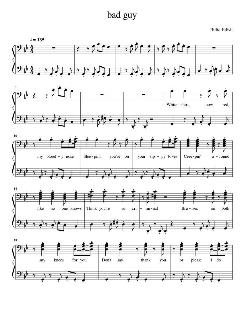 bad guy sheet music for Piano download free in PDF or MIDI