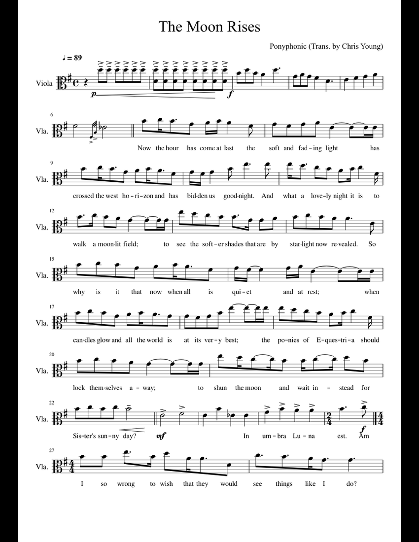 The Moon Rises Viola Solo sheet music for Viola download free in PDF or