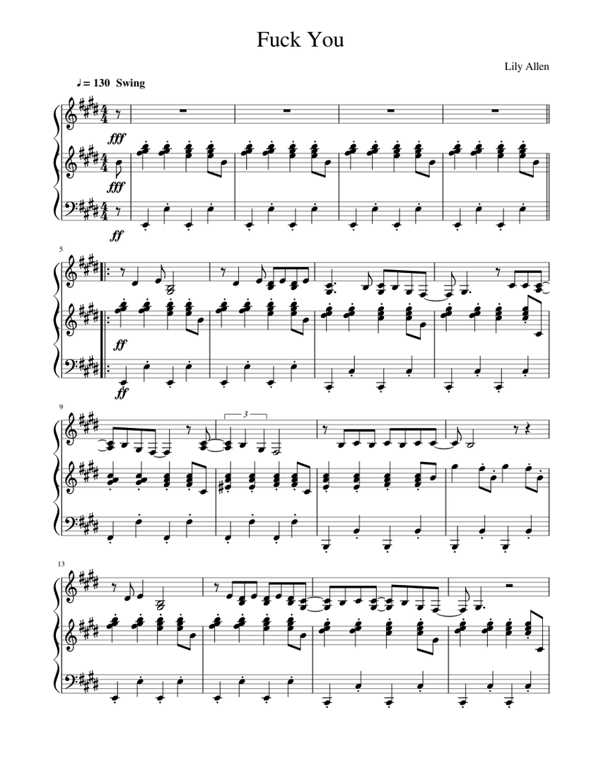 Fuck You - Lily Allen Sheet music for Piano | Download free in PDF or ...