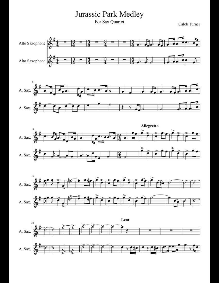 jurassic park sheet music for Alto Saxophone download free in PDF or MIDI