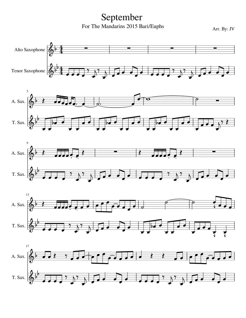 Sax September Sheet Music For Alto Saxophone Tenor Saxophone Download 