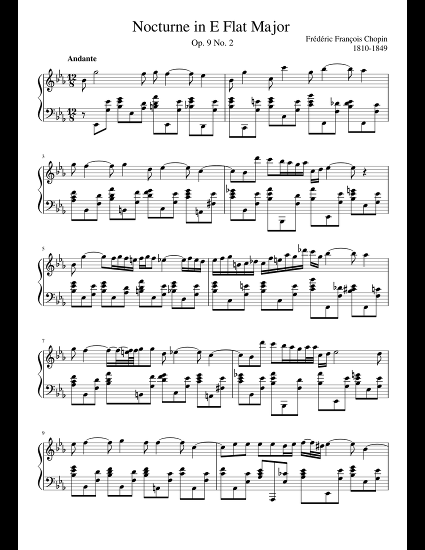 Nocturne In E Flat Major Op. 9 No. 2 sheet music for Piano download ...
