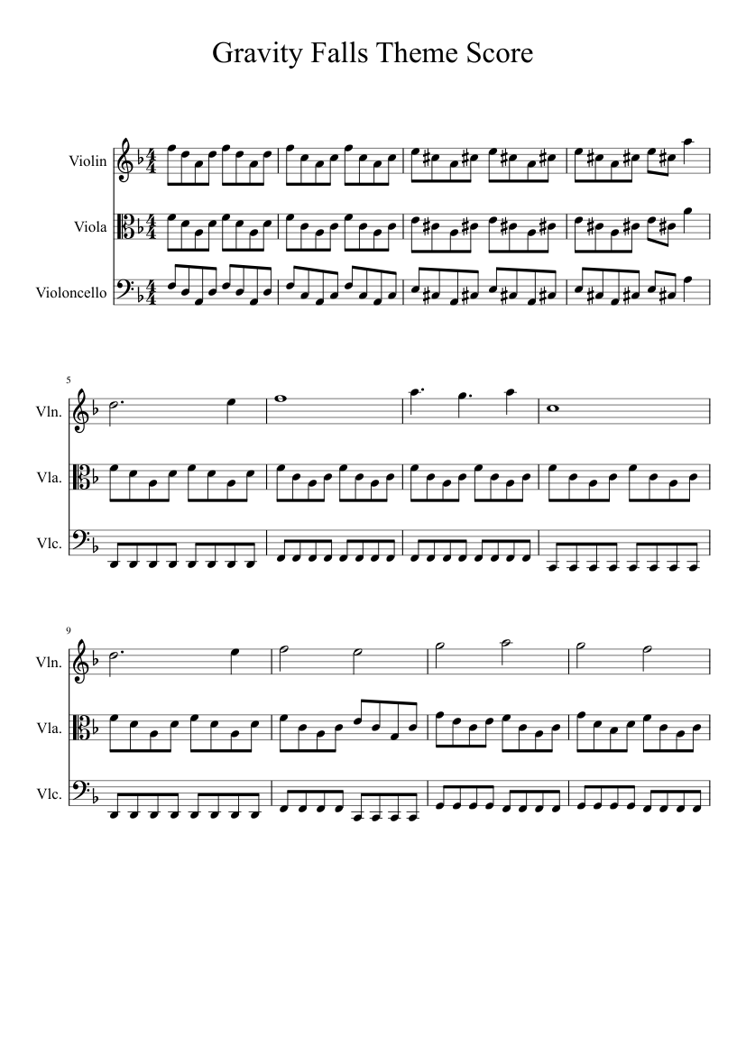 Gravity Falls Theme Sheet Music For Violin Viola Cello
