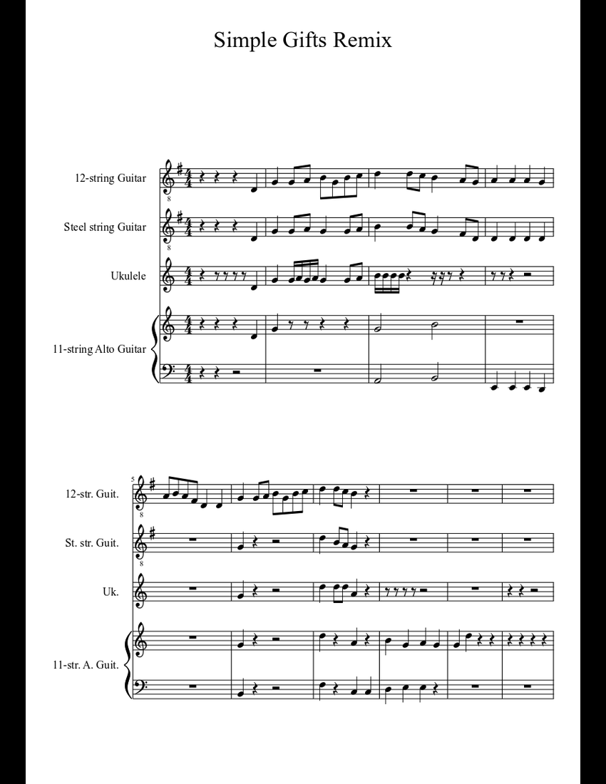 Simple Gifts Remix sheet music download free in PDF or MIDI