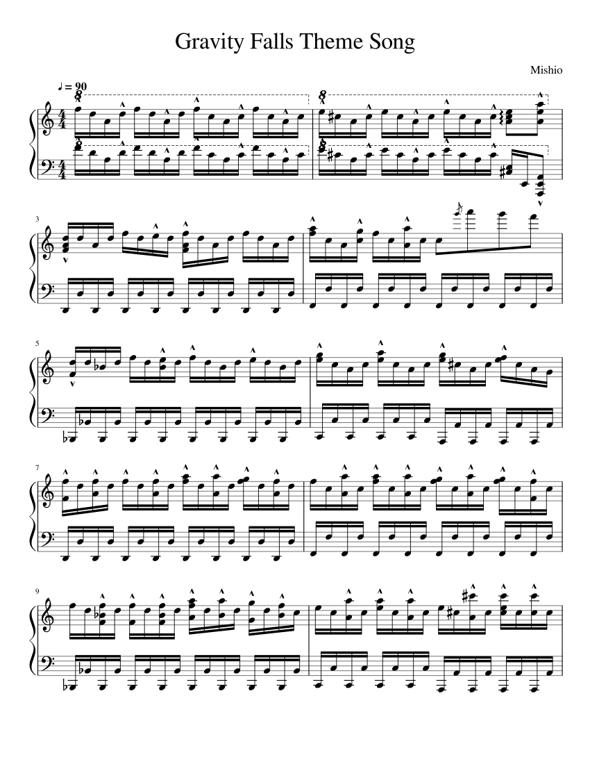 Gravity Falls Theme Song sheet music for Piano download free in PDF or MIDI