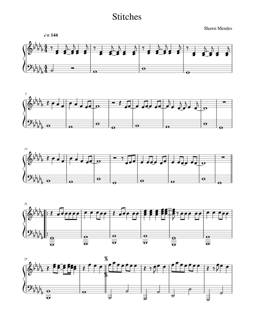 Stitches By Shawn Mendes Full Version Sheet Music For Piano Solo Musescore Com