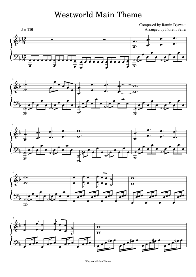 Westworld Main Theme sheet music for Piano download free in PDF or MIDI