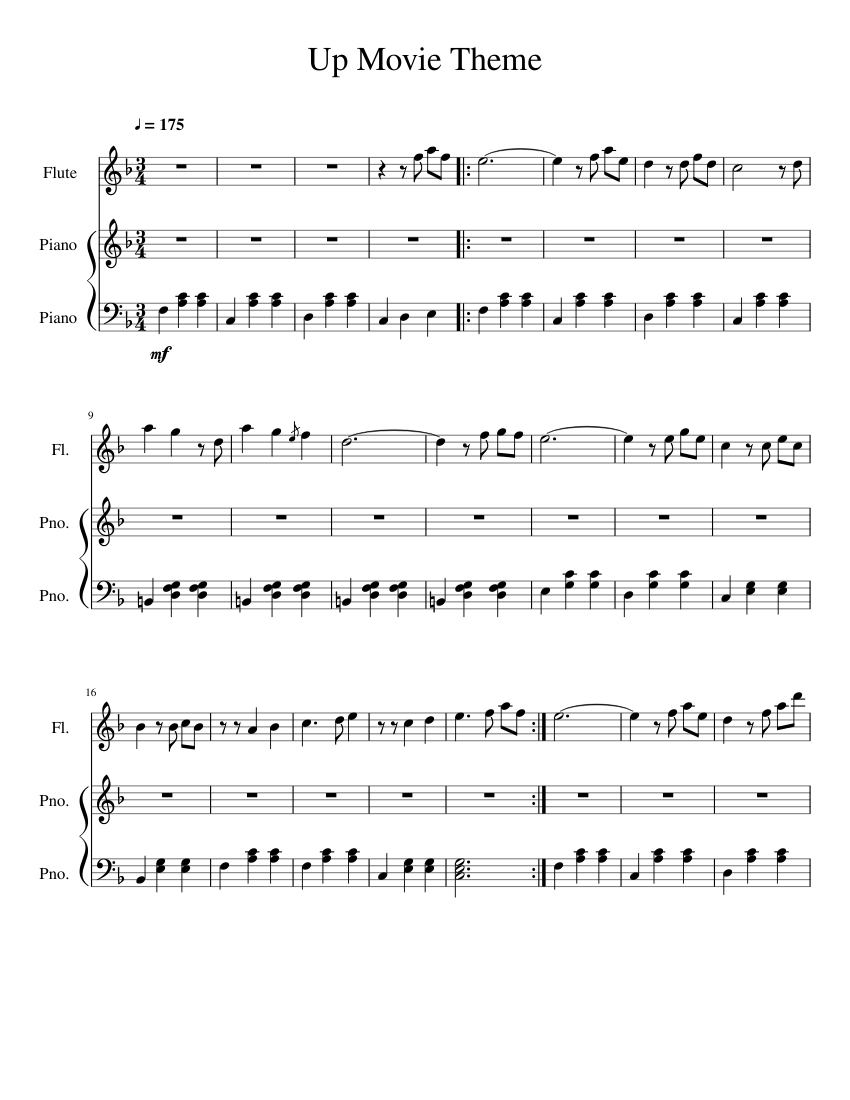 Up Movie Theme Sheet music for Piano, Flute (Mixed Trio) | Musescore.com