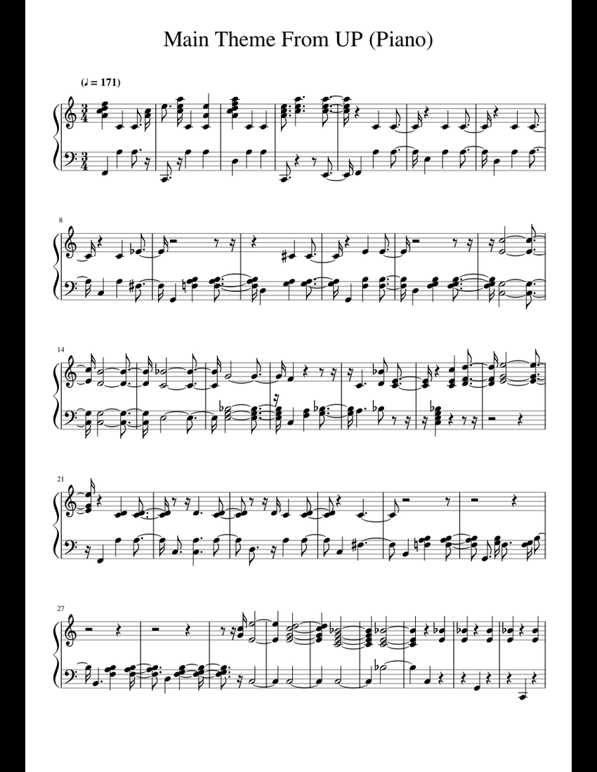 Main Theme From UP (Piano) sheet music for Piano download free in PDF
