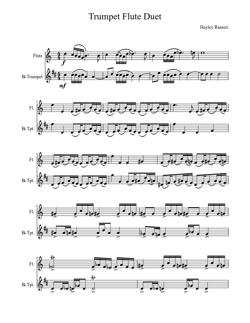 Trumpet Flute Duet Sheet music for Flute, Trumpet Download free in