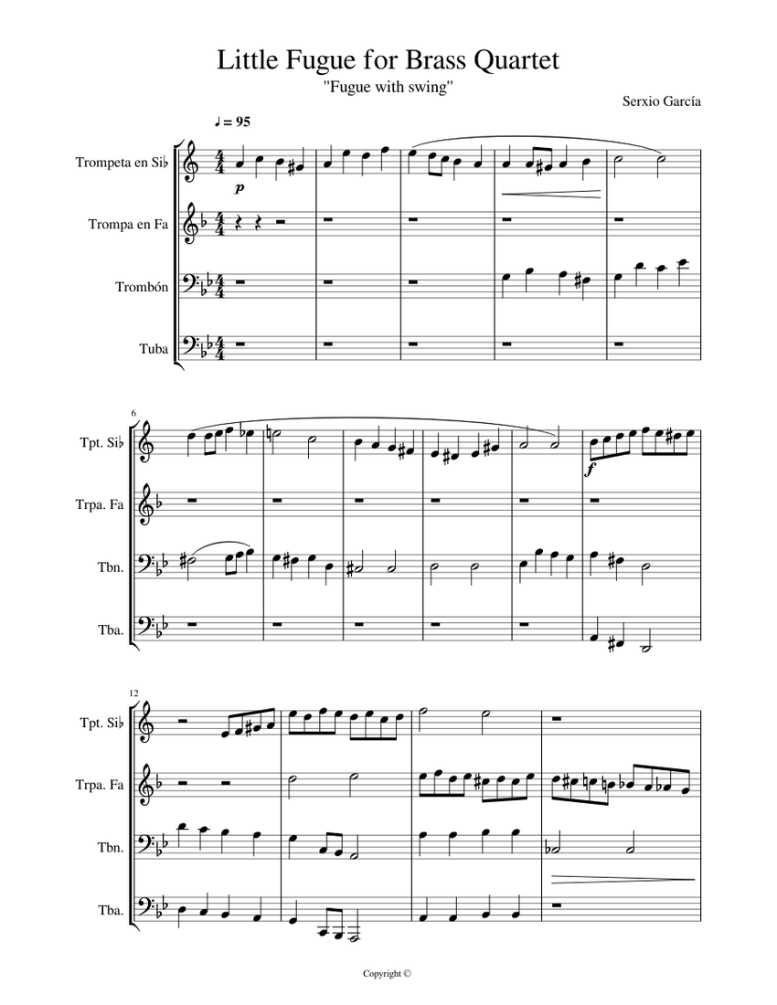 Little Fugue for Brass Quartet Sheet music for Trumpet, French Horn, Trombone, Tuba Download