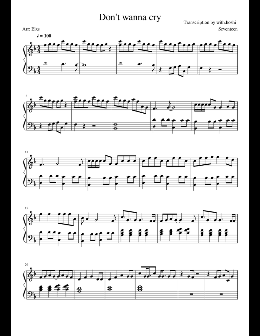Seventeen - Dont wanna cry sheet music for Piano download free in PDF