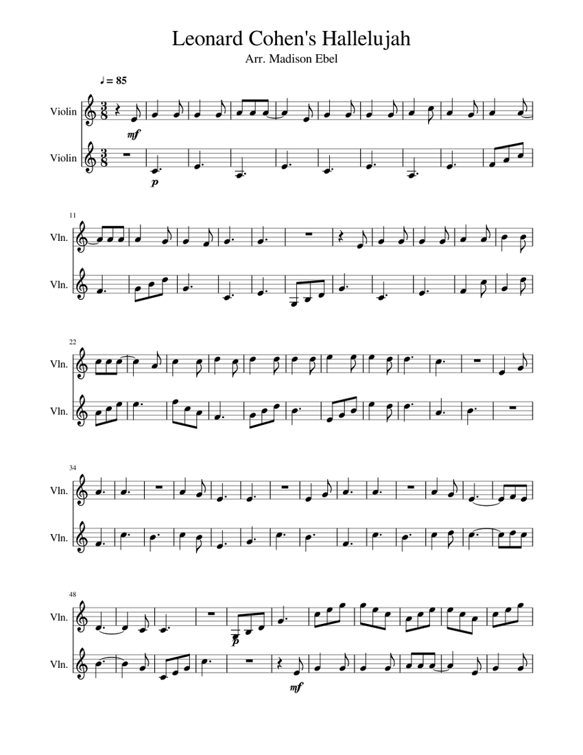 Leonard Cohen: Hallelujah Sheet music for Violin | Download free in PDF