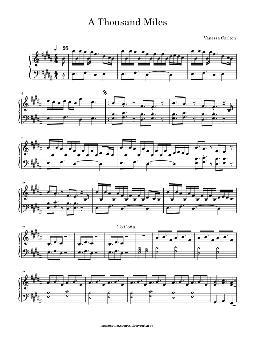 A Thousand Miles - Vanessa Carlton Sheet music for Piano | Download