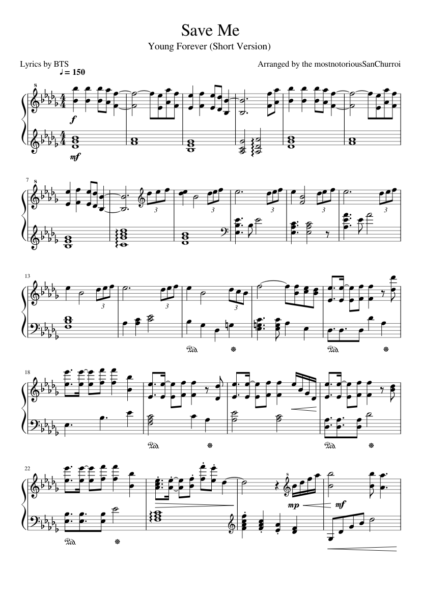 Save Me - BTS sheet music for Piano download free in PDF or MIDI